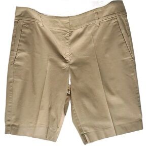ANN TAYLOR Factory Signature Bermuda Shorts Khaki Beige Flat Front Stret…